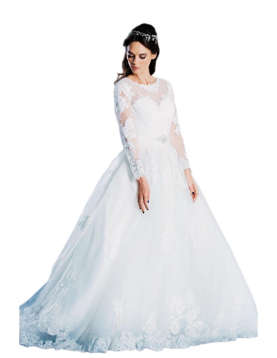 Calista vestido mangas encaje con falda amplia princesa. Espectacular encaje bordado y delicada espalda con transparencia. Un vestido romántico ideal opara una boda elegante