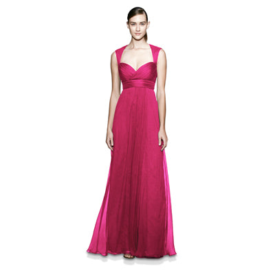 Vestido Fiesta G764 de chiffon de seda con mangas y detalle en espalda