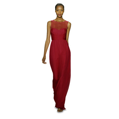 Vestido Fiesta G849 de chiffon de seda escote corazon con transparencia