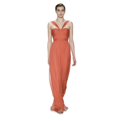 Vestido Fiesta G878 de chiffon de seda con hombro halter