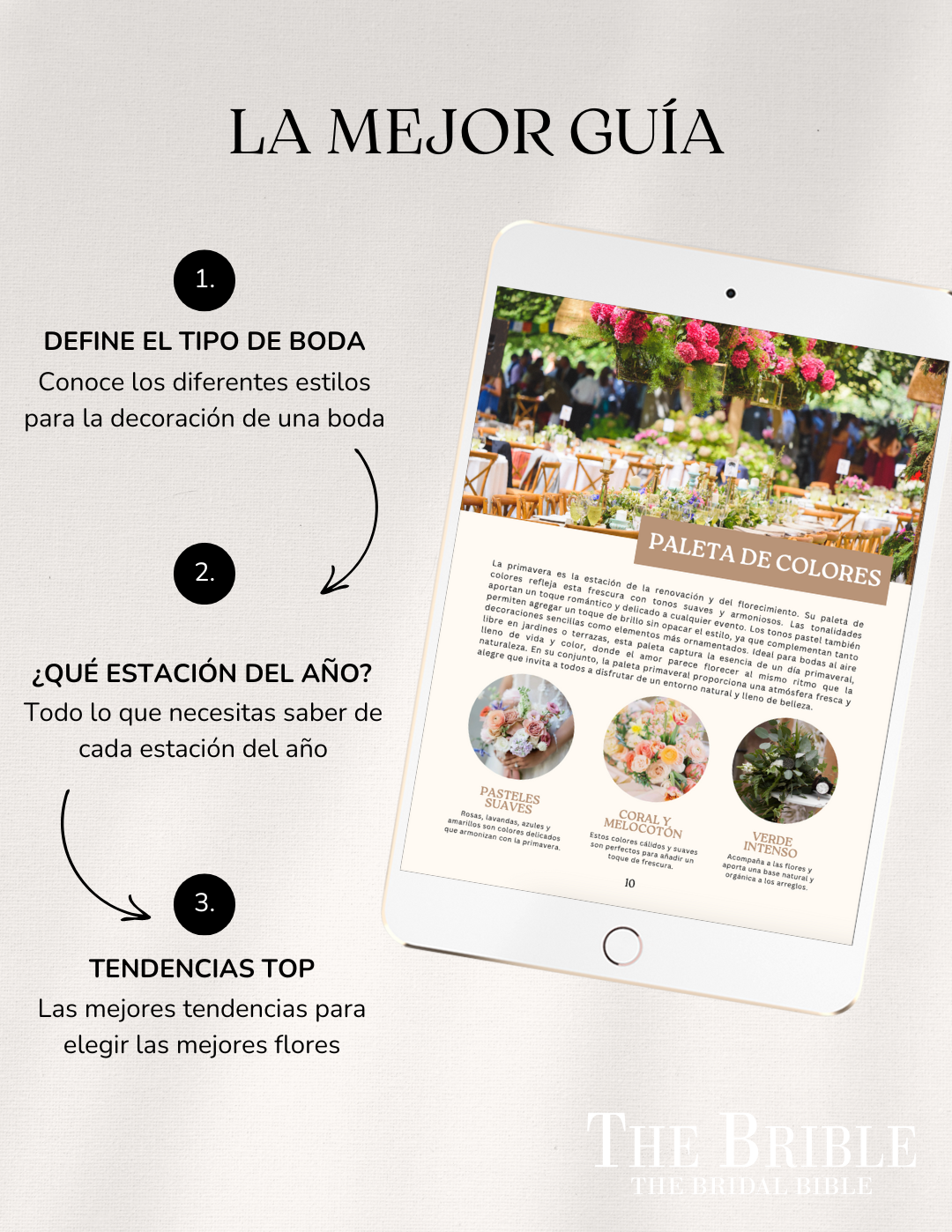 Contenido de nuestro ebook de Flores para tu boda con The Brible donde encontraras los mejores consejos