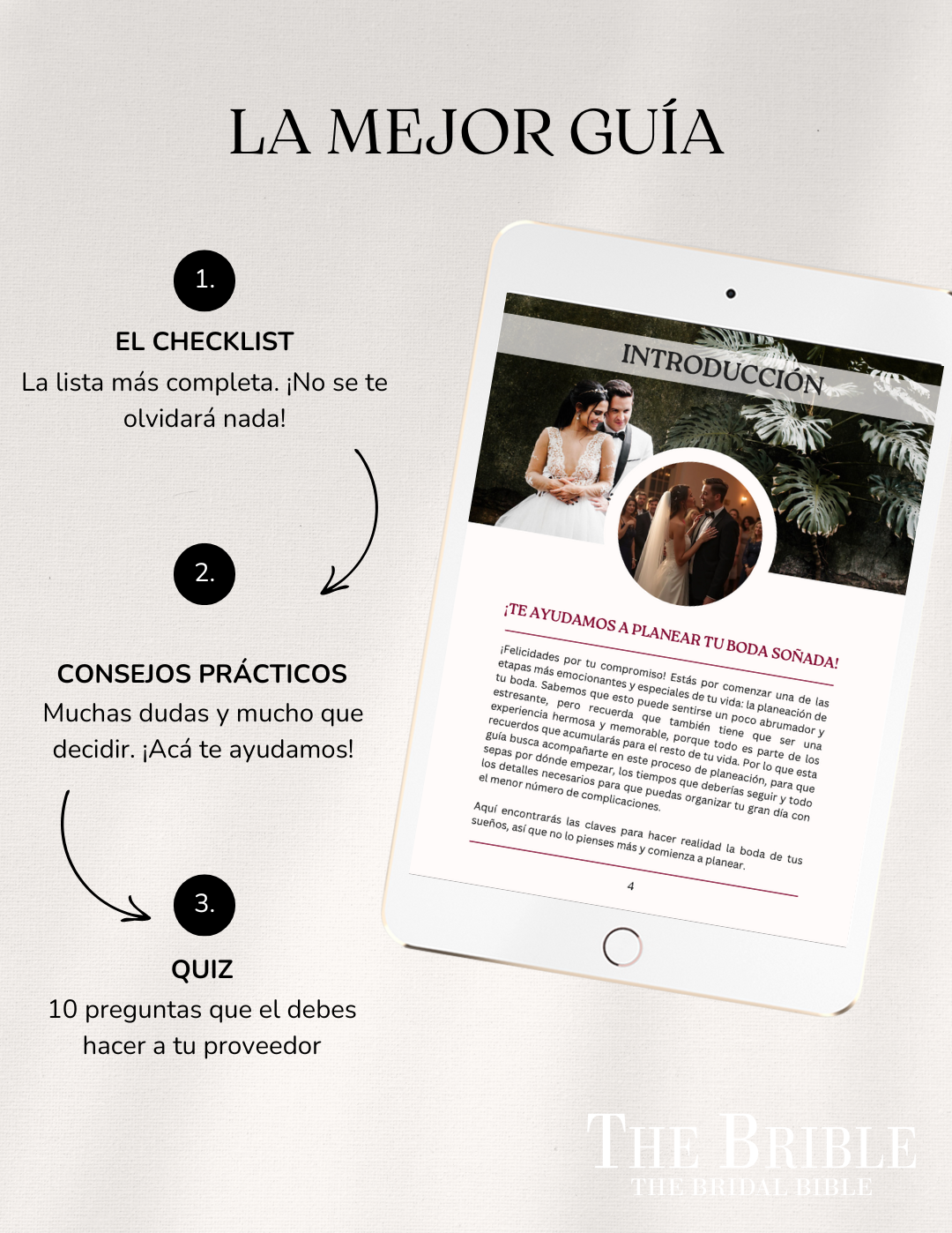 Contenido de nuestro ebook de Planear tu boda con The Brible donde encontraras los mejores consejos